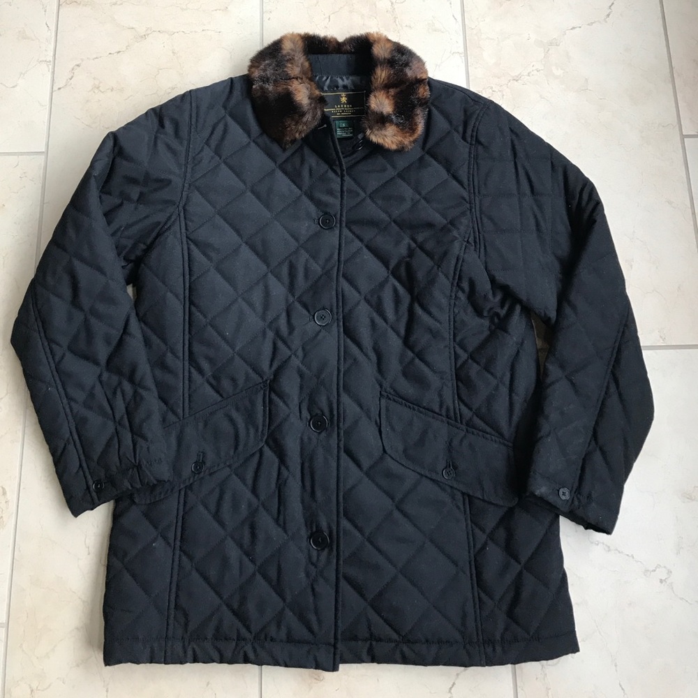 Ralph Lauren quilted coat with faux fur collar S